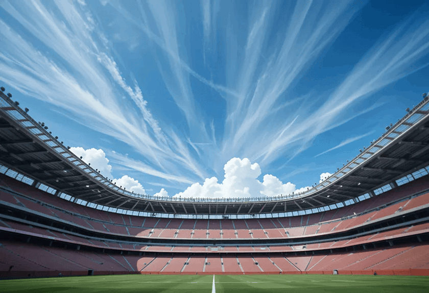 Empty football stadium with blue sky, representing Farrer & Co's sports law practice