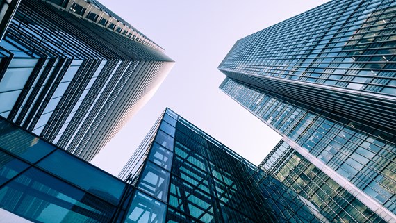 looking up at buildings