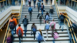 People walking up the stairs