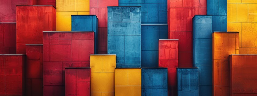 Multiple different coloured blocks of different heights