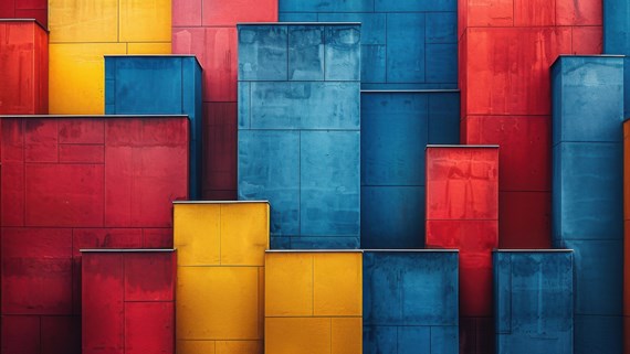 Multiple different coloured blocks of different heights