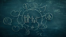 Family on chalk board