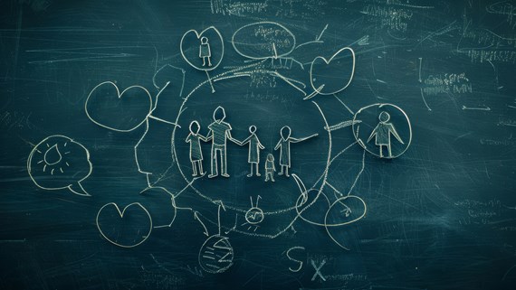 Family on chalk board