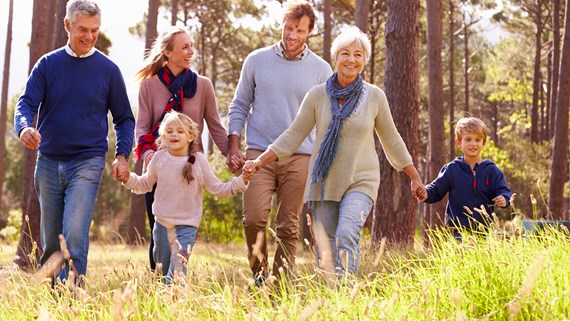 family in woods