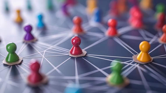 Multi colour pins connected by string